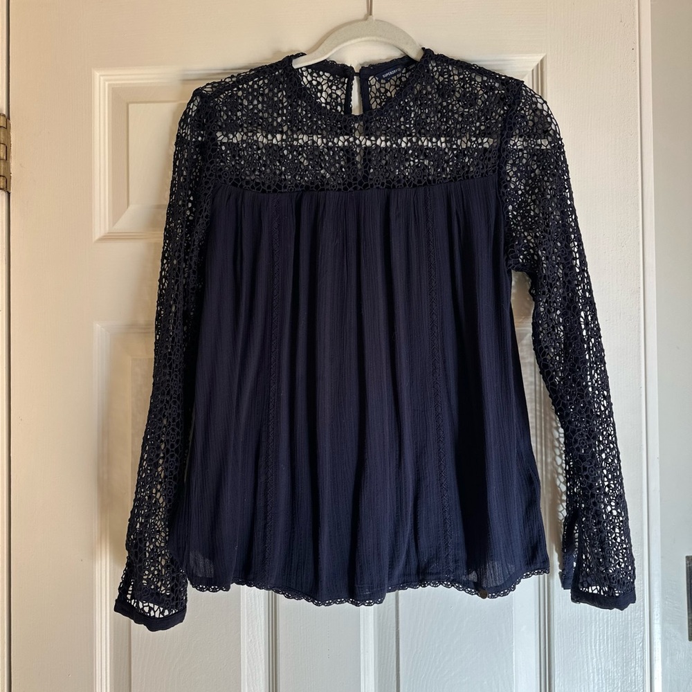 Superdry navy Lace Shirt size R (US6-8)